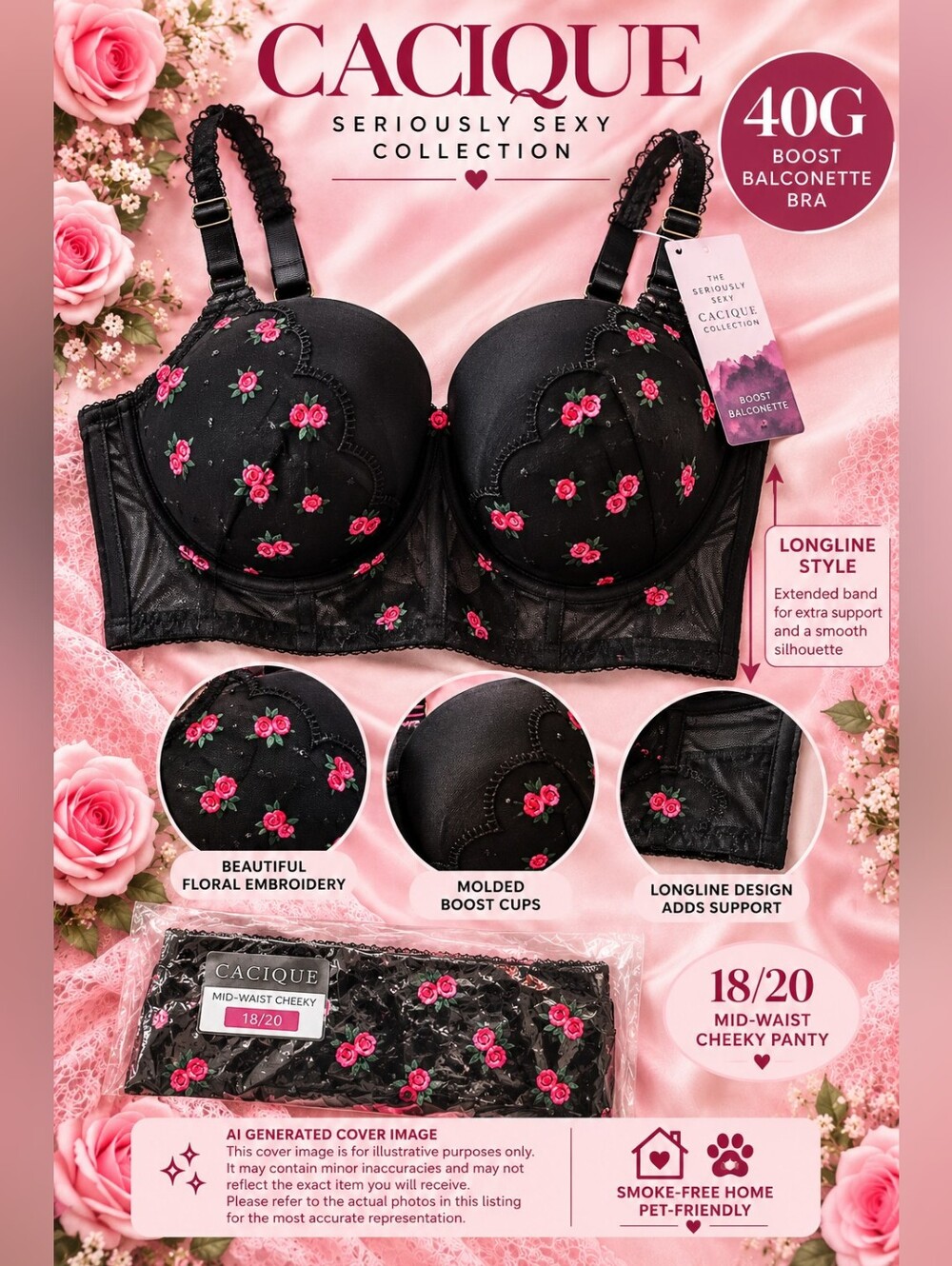 NWT Cacique 40G Bra AND Panty 18/20 Seriously Sexy Floral Matching Set